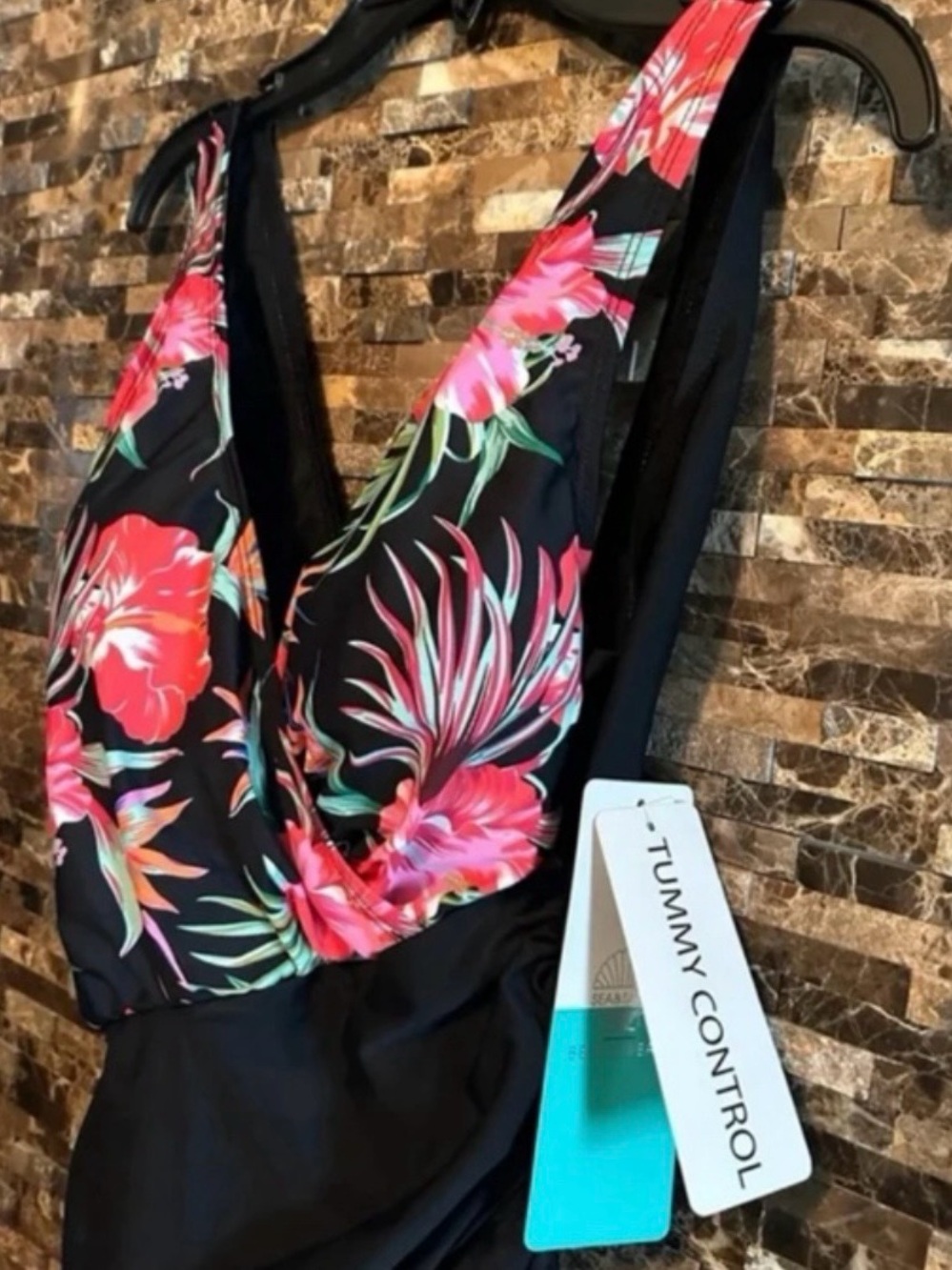 Floral Black TUMMY CONTROL Swimsuit New